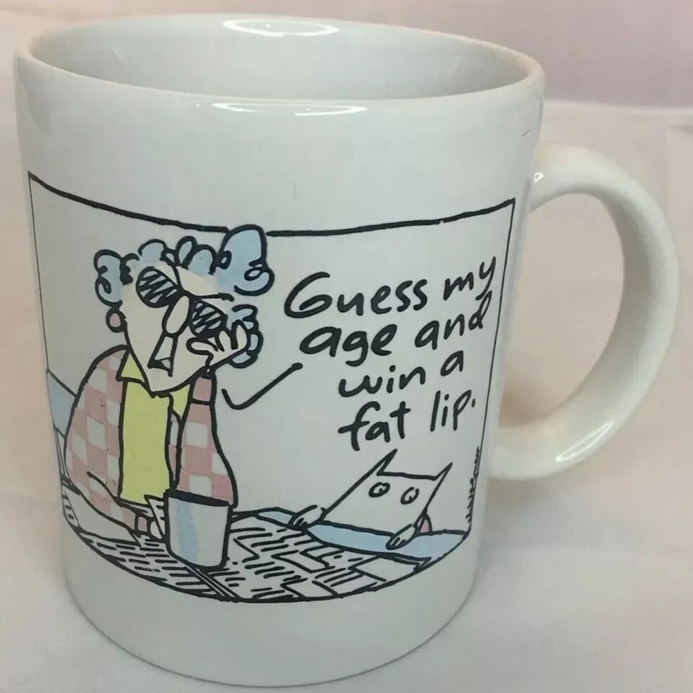 Vintage Shoebox coffee mug cup Guess my age and win a fat lip hallmark collect